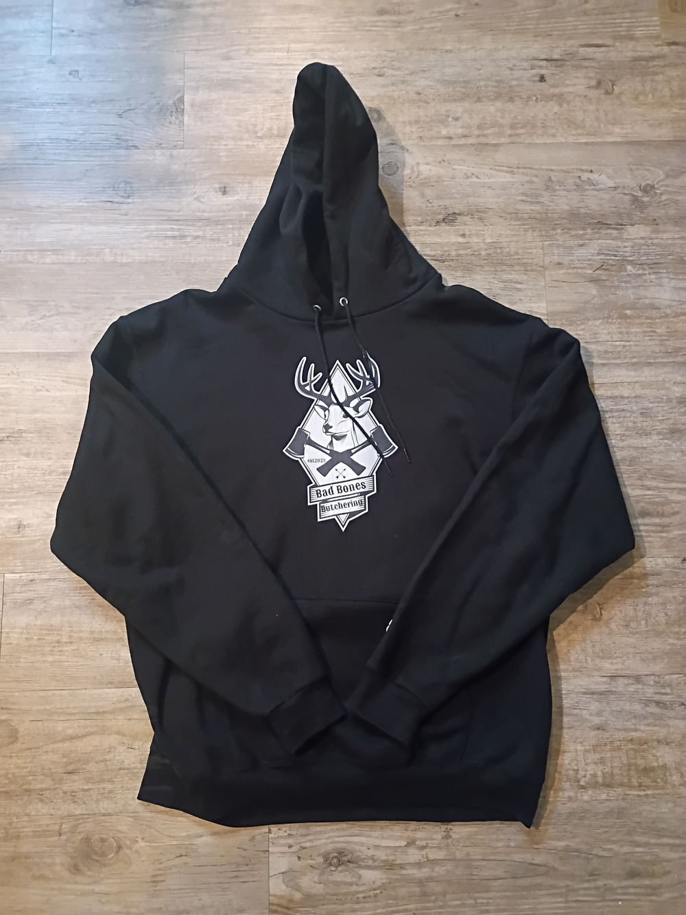 Champion Black Hoodie with White Graphic Logo - Men